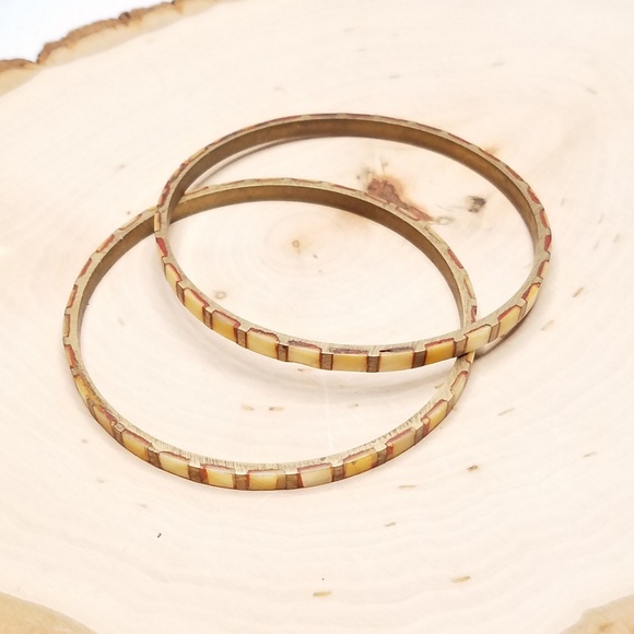 Vintage Shell Inlay Bangle Set of Two Summer Vibes - Picture 7 of 8